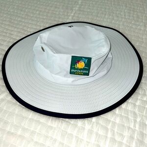FILA BNP Paribas Open Large Brimmed White Sun Hat w/Chin Cord NEW